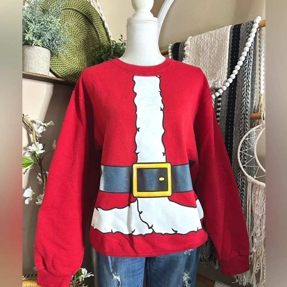 Y2K Santa Clause Belly Red Crewneck Pullover Sweatshirt